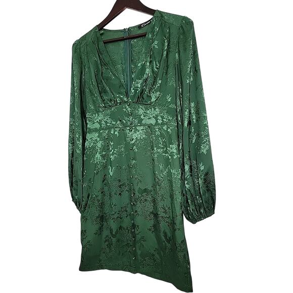 Simplee Green Dress Jaquard Balloon Sleeve Size Medium - Picture 3 of 10